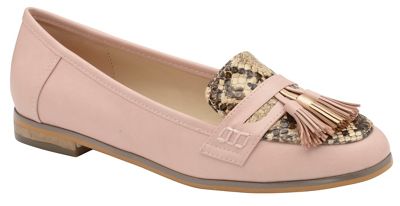 Pink 'Tully' ladies faux suede slip on loafers